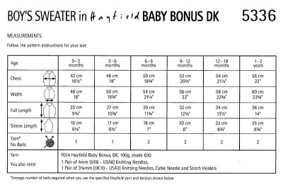 Knitting Pattern - Hayfield 5336 - Baby Bonus DK - Boy's Sweater